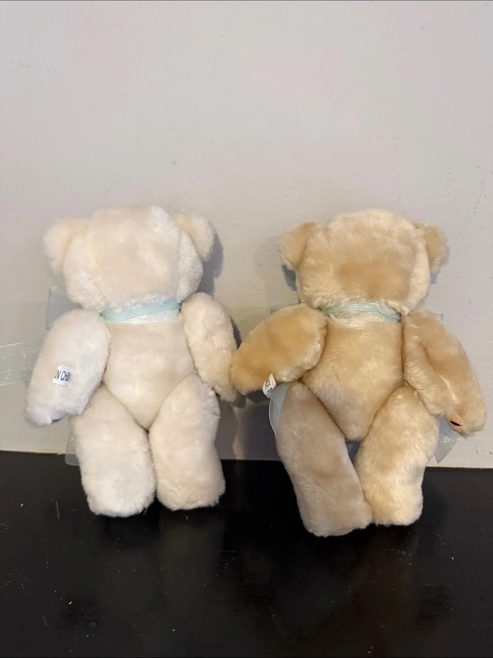 Plush Baby Bear Gift Set with Blue Ribbon - Cream and White